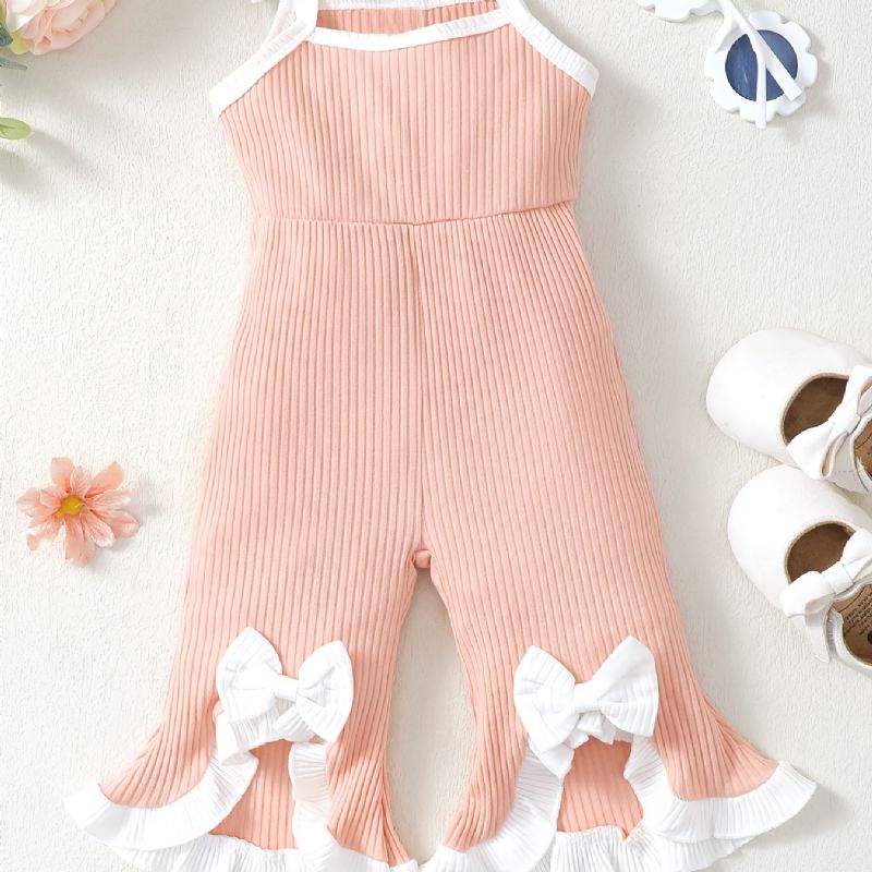 Spædbørn Baby Piger Sløjfe Flæse Ribbet Strikket Cami Flare Leg Jumpsuit