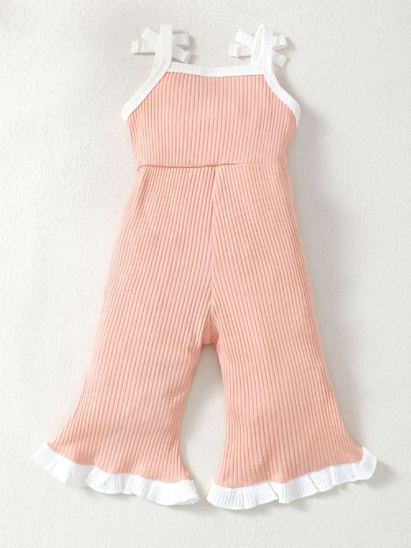 Spædbørn Baby Piger Sløjfe Flæse Ribbet Strikket Cami Flare Leg Jumpsuit