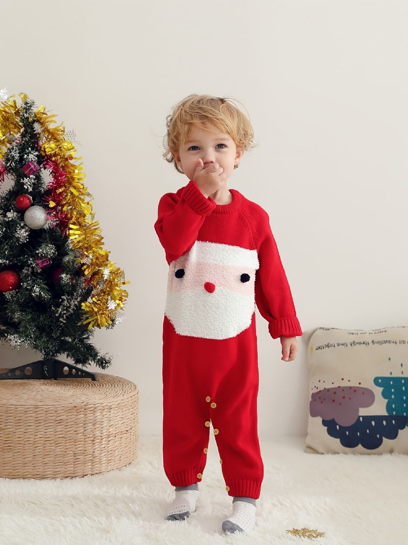 Spædbørn Baby Piger Sød Jul Style Strikket Jumpsuit