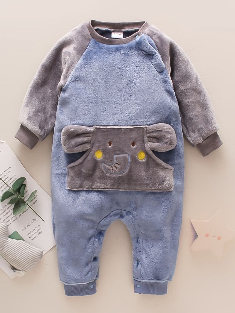 Spædbørn Elefant Pocket Romper Langærmet Rundhalset Fleece Varm Jumpsuit Baby Piger Drenge Børn Tøj