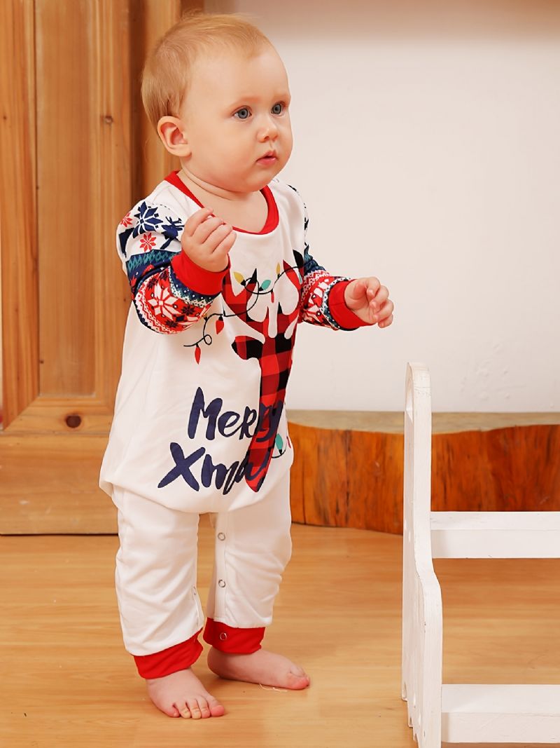 Toddler Baby Christmas Deer Print Langærmet Jumpsuit Rompers Til Drenge Piger