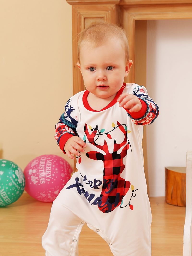 Toddler Baby Christmas Deer Print Langærmet Jumpsuit Rompers Til Drenge Piger