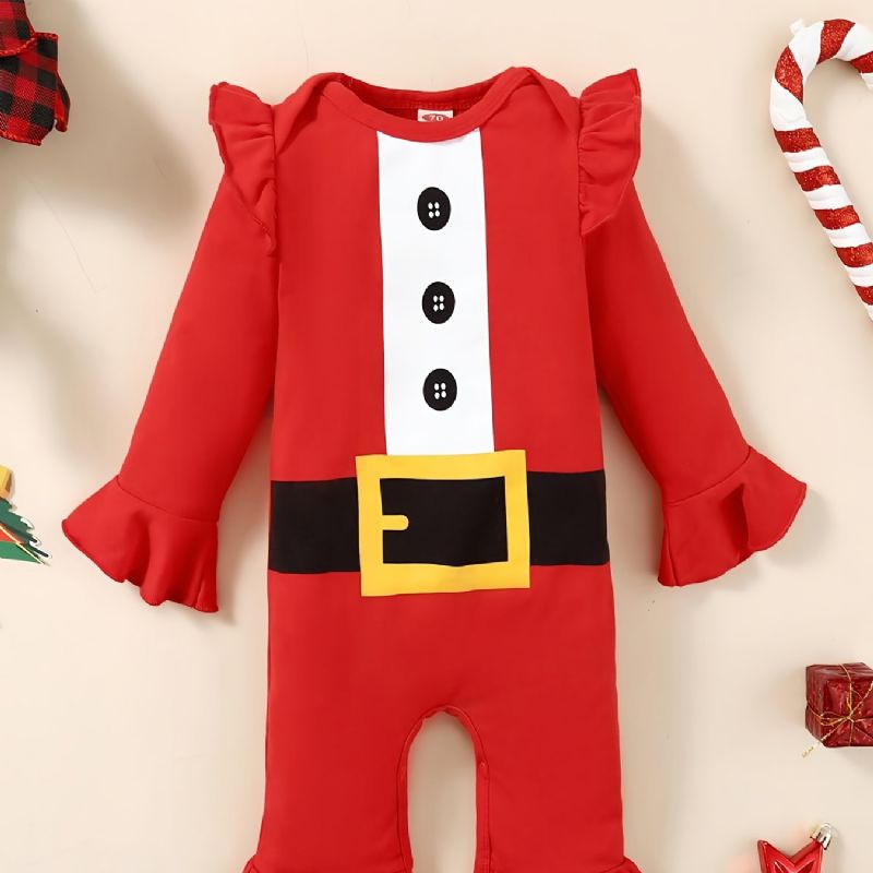 Toddler Baby Christmas Santa Claus Print Langærmet Jumpsuit Romper For Piger