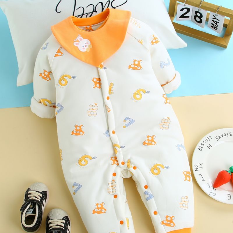 Toddler Baby Fortykket Varm Jumpsuit Nummer Print Rund Hals Langærmet Bukse Til Drenge Piger