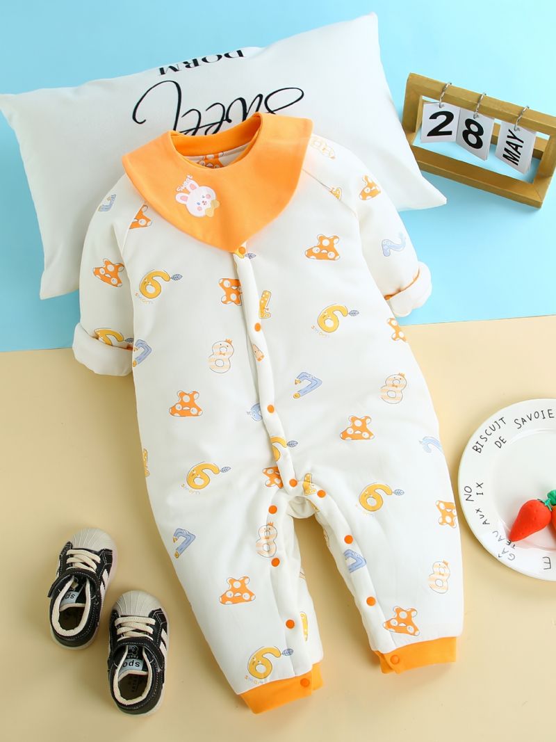 Toddler Baby Fortykket Varm Jumpsuit Nummer Print Rund Hals Langærmet Bukse Til Drenge Piger