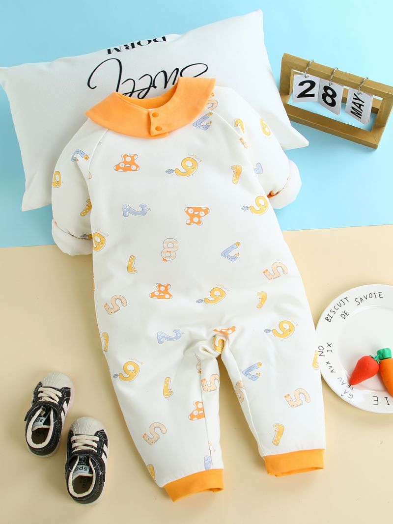 Toddler Baby Fortykket Varm Jumpsuit Nummer Print Rund Hals Langærmet Bukse Til Drenge Piger