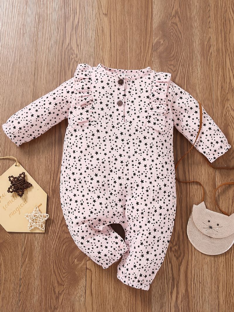 Toddler Baby Fuld Af Trykte Stjerner Langærmet Flæser Jumpsuit Romper Til Piger