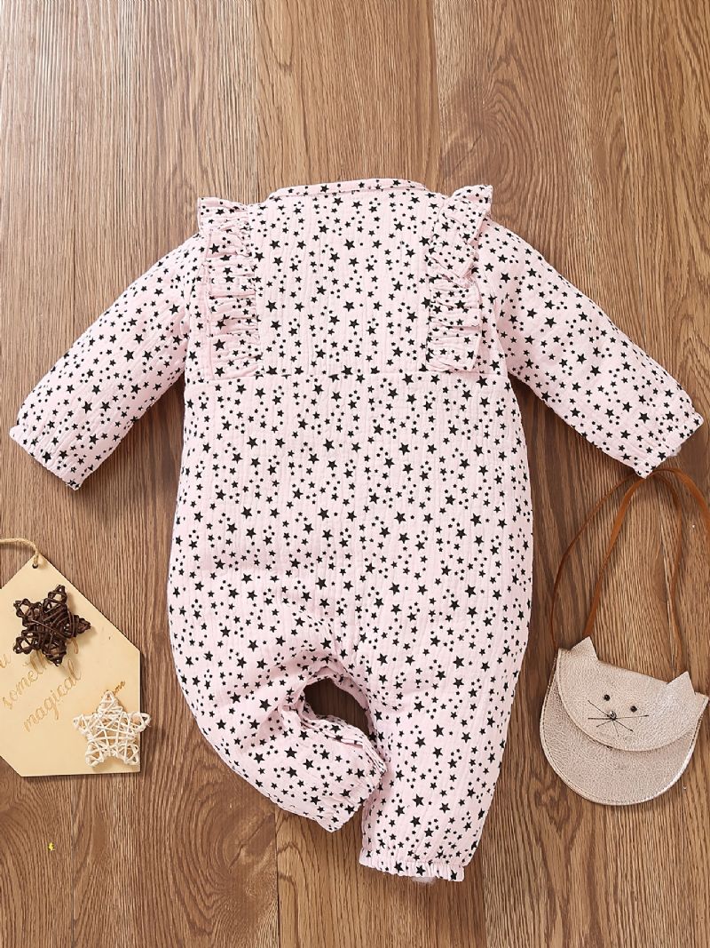 Toddler Baby Fuld Af Trykte Stjerner Langærmet Flæser Jumpsuit Romper Til Piger