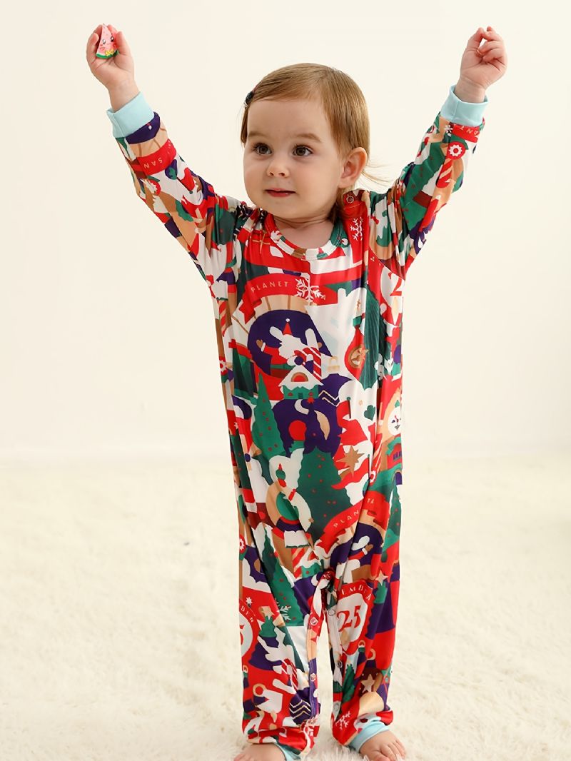 Toddler Baby Juleprint Langærmet Jumpsuit Rompers Til Drenge Piger