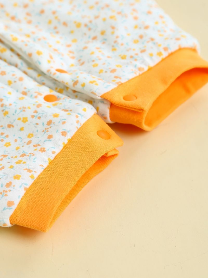 Toddler Baby Jumpsuit Blomsterprint Rund Hals Langærmet Varm Fortykningsbukser Til Piger Vinter