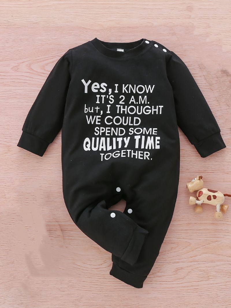 Toddler Baby Jumpsuit Brev Print Rundhals Langærmet Rullebukser Til Drenge Piger