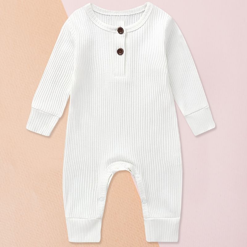 Toddler Baby Jumpsuit Ensfarvet Rund Hals Langærmet Bukser Til Drenge Piger