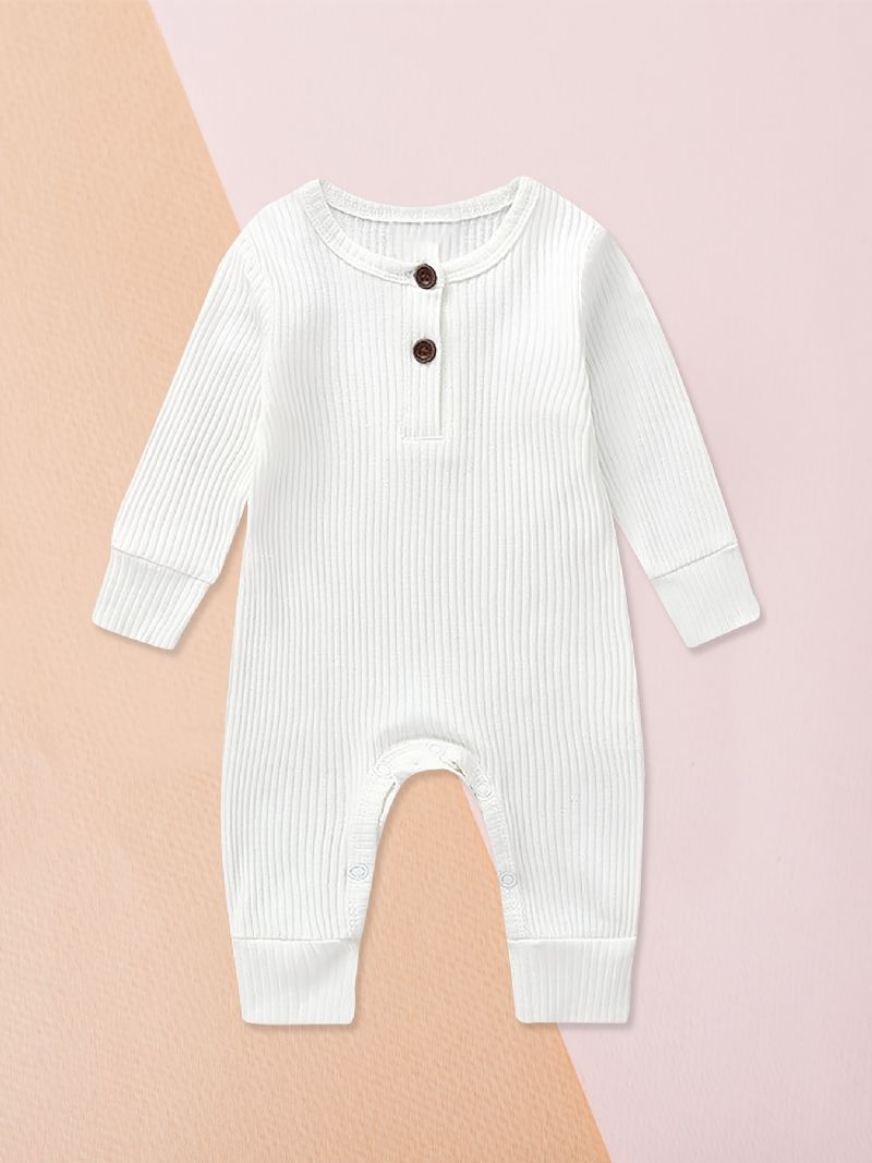 Toddler Baby Jumpsuit Ensfarvet Rund Hals Langærmet Bukser Til Drenge Piger