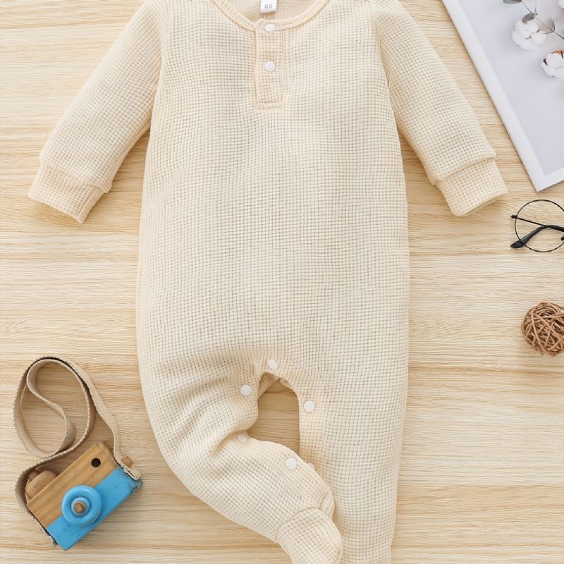 Toddler Baby Jumpsuit Ensfarvet Rund Hals Langærmet Bukser Til Drenge Piger