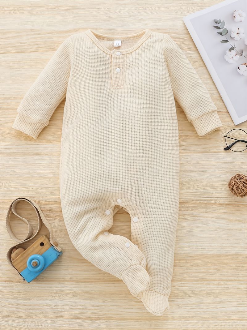 Toddler Baby Jumpsuit Ensfarvet Rund Hals Langærmet Bukser Til Drenge Piger