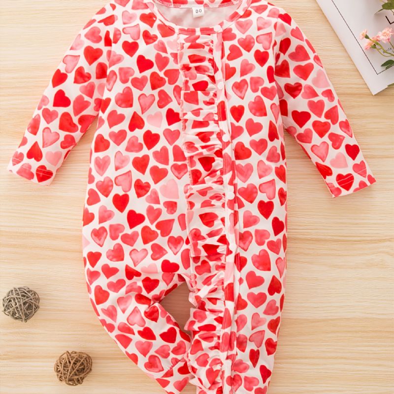 Toddler Baby Jumpsuit Heart Print Rundhals Langærmet Rullebukser Til Piger