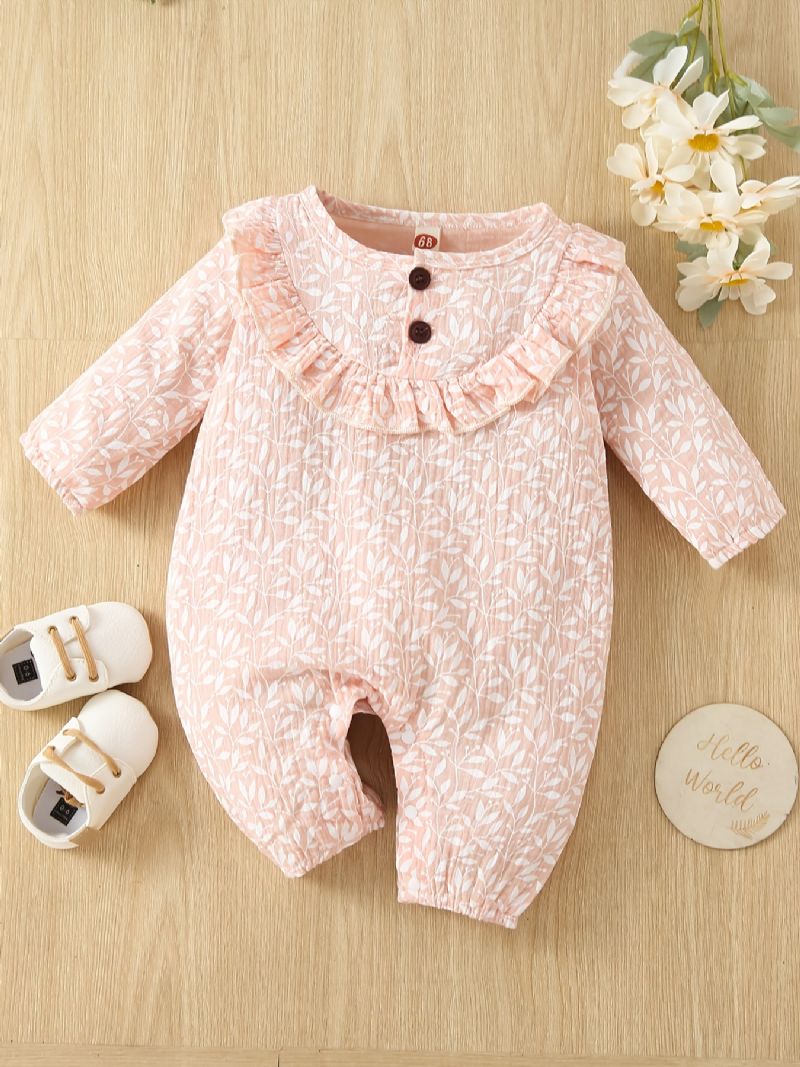 Toddler Baby Jumpsuit Leaf Print Rundhals Langærmet Romper For Drenge Piger