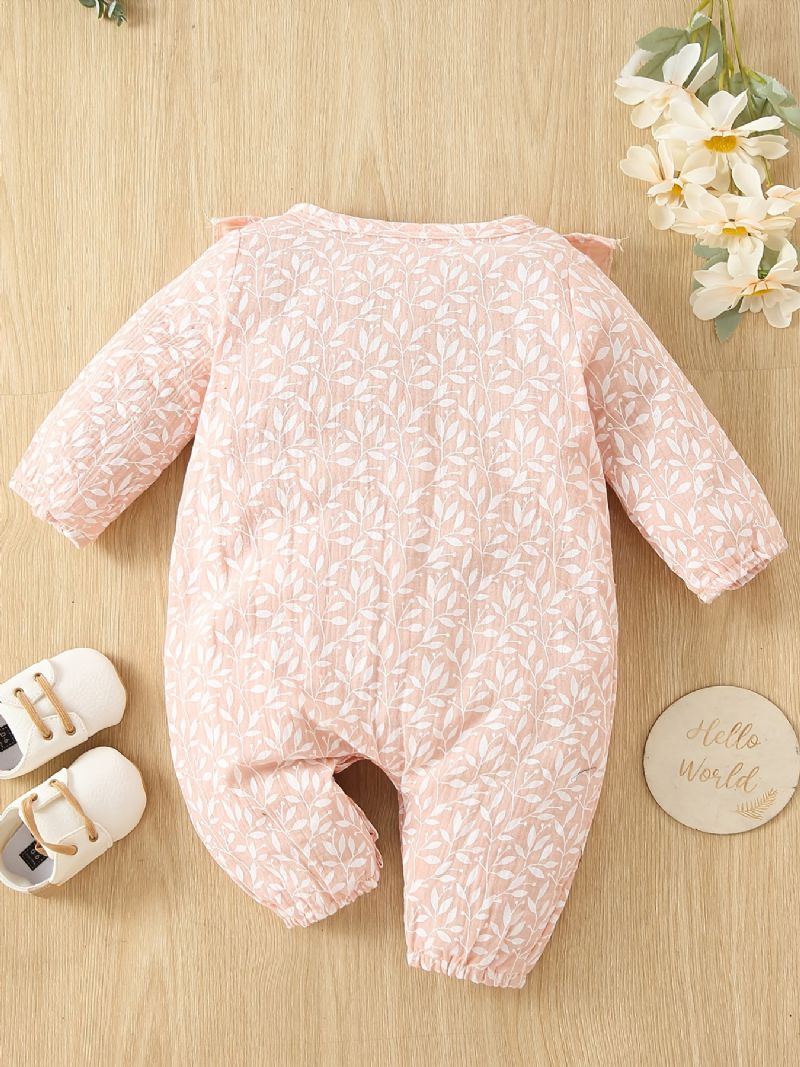 Toddler Baby Jumpsuit Leaf Print Rundhals Langærmet Romper For Drenge Piger