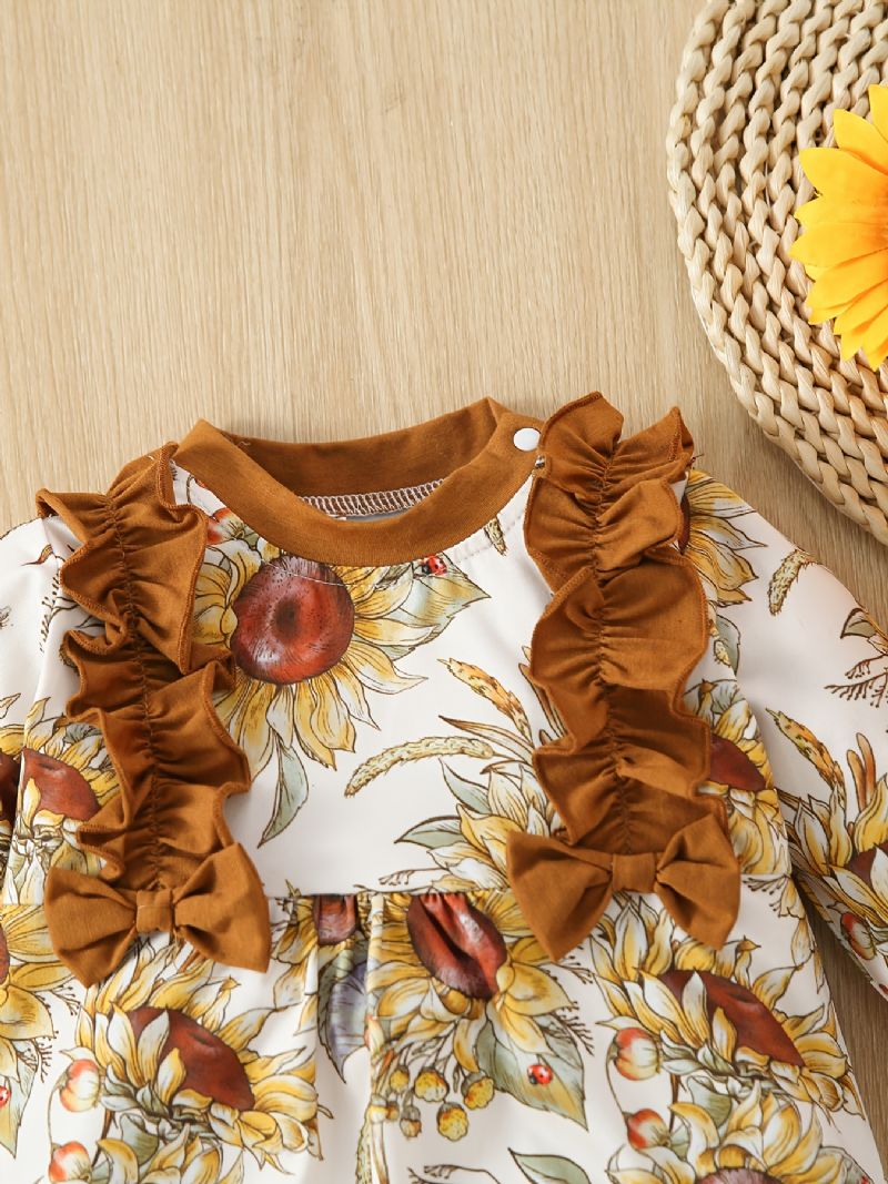 Toddler Baby Jumpsuit Solsikke Print Rundhals Langærmet Rullebukser Til Drenge Piger