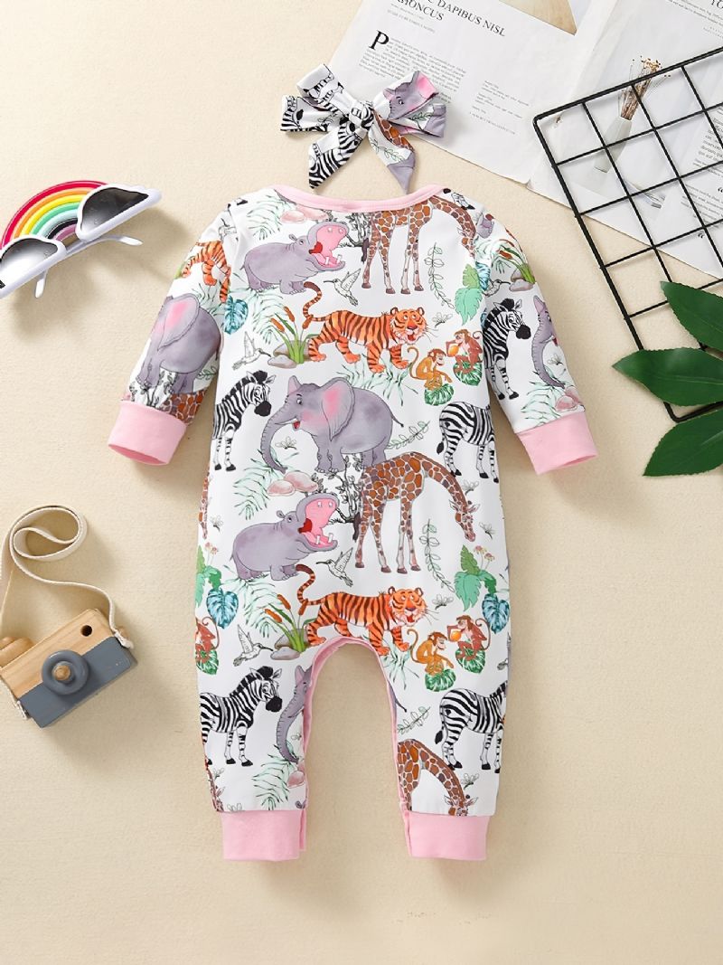 Toddler Baby Jumpsuit Tegnefilm Dyreprint Rundhalset Langærmet Rullebukser Til Piger Børn Tøj