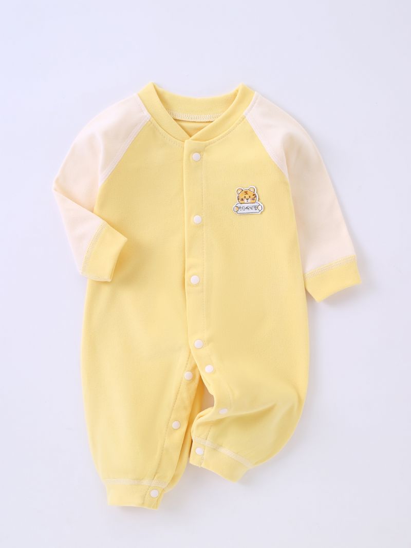 Toddler Baby Jumpsuit Tiger Broderi Rund Hals Langærmet Rullebukser Til Drenge Piger