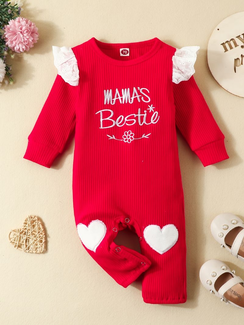 Toddler Baby Piger Jumpsuit Brev Broderi Rundhals Langærmet Romper