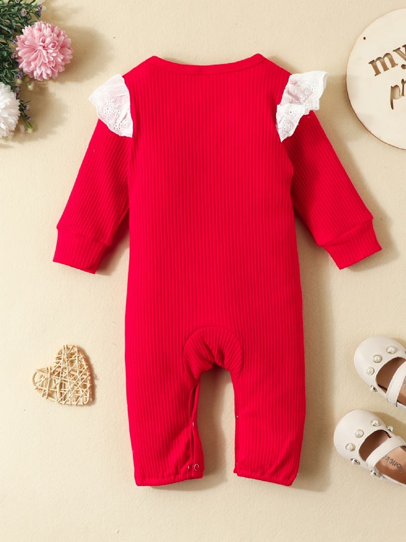 Toddler Baby Piger Jumpsuit Brev Broderi Rundhals Langærmet Romper