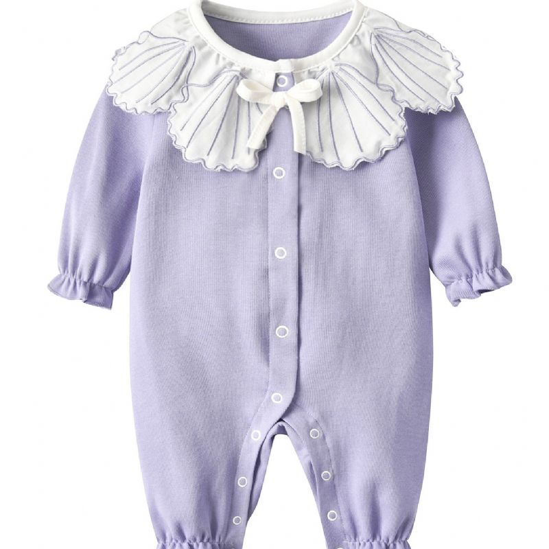 Toddler Baby Piger Jumpsuit Lilla Flæsekrave Langærmet Romper