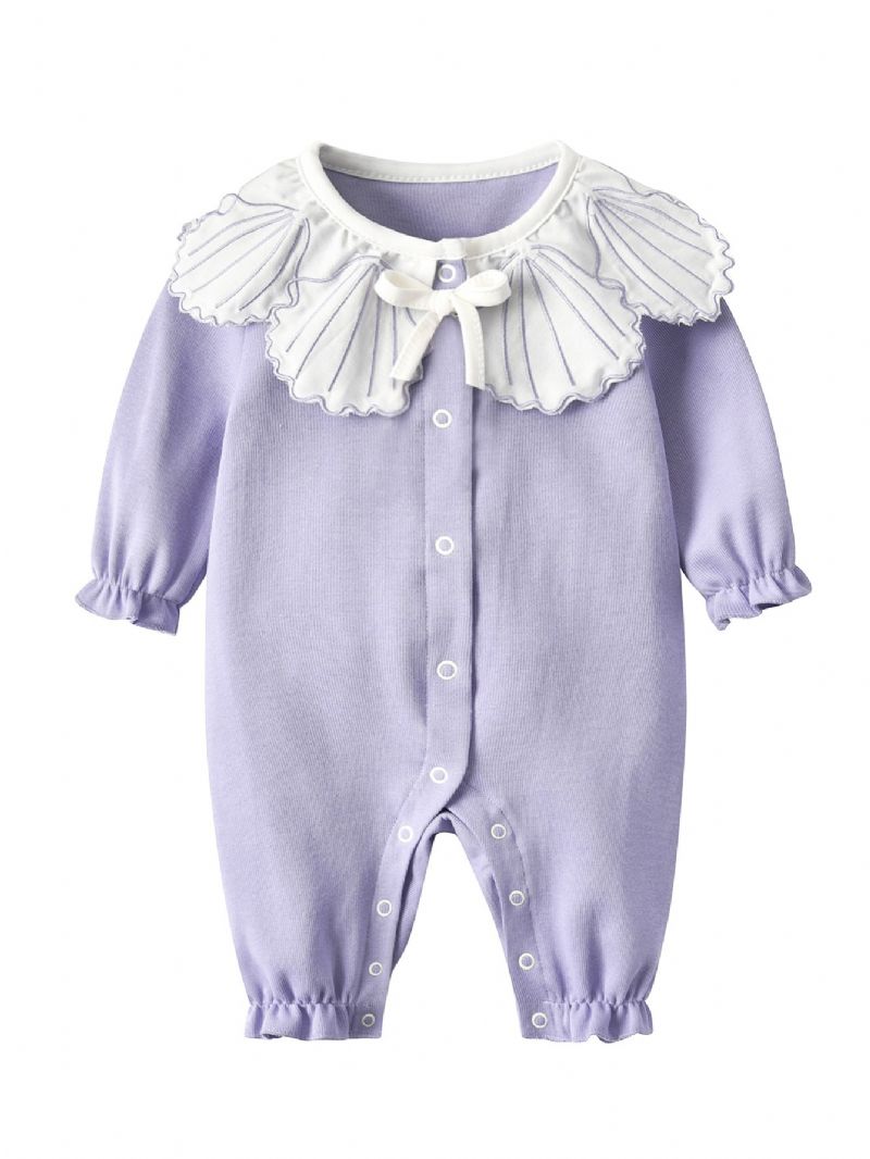 Toddler Baby Piger Jumpsuit Lilla Flæsekrave Langærmet Romper