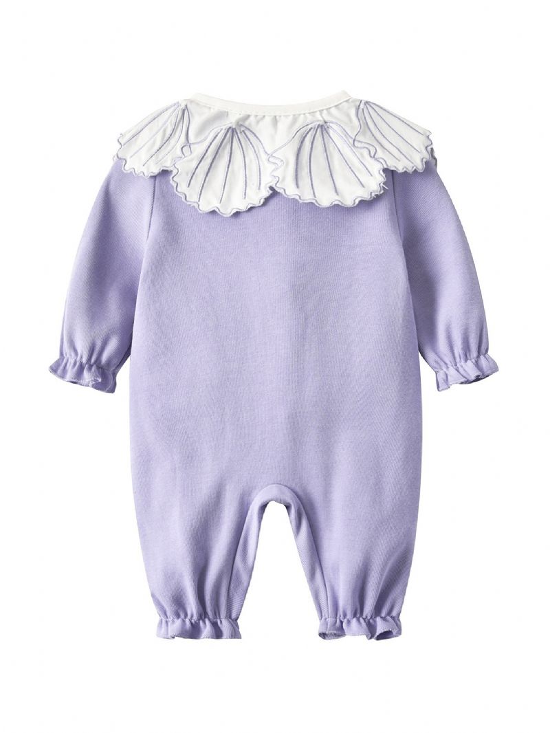 Toddler Baby Piger Jumpsuit Lilla Flæsekrave Langærmet Romper