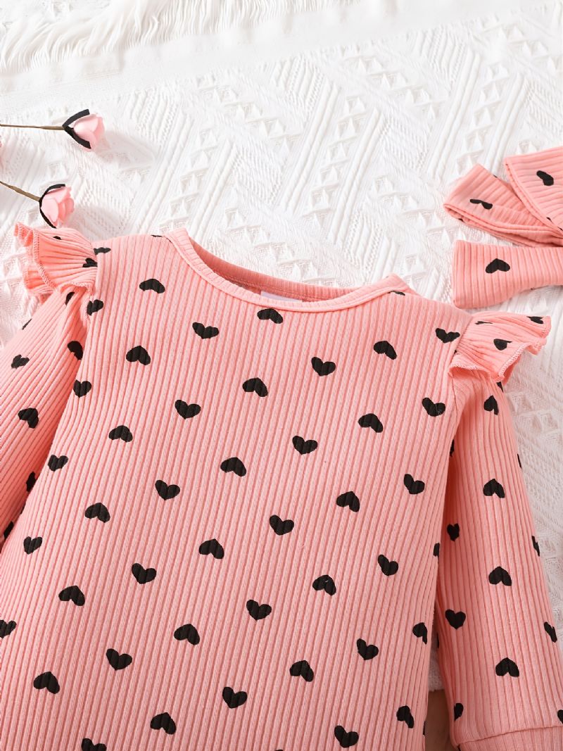 Toddler Baby Piger Jumpsuit Trykt Peach Heart Rundhals Langærmet Romper