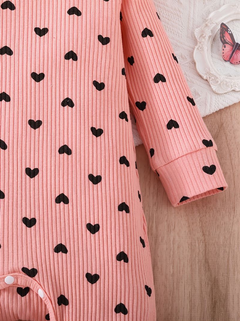 Toddler Baby Piger Jumpsuit Trykt Peach Heart Rundhals Langærmet Romper