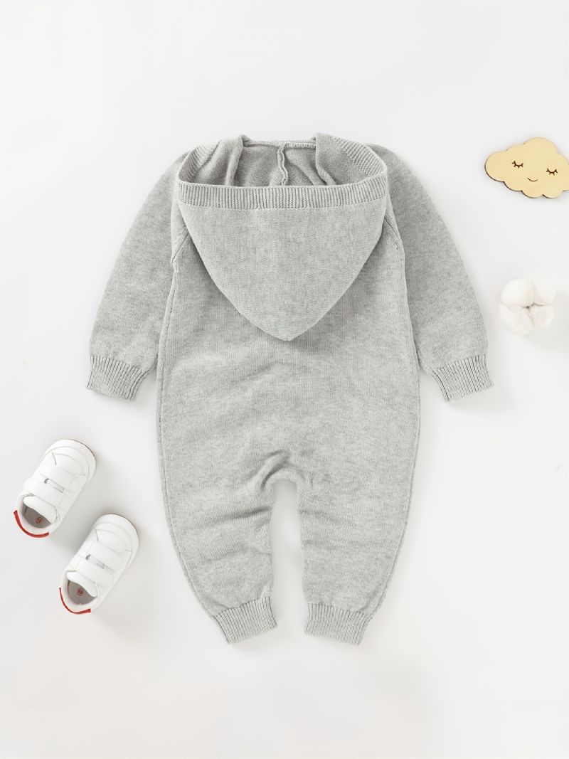 Toddler Baby Piger Solid Langærmet Hætte Jumpsuit Casual Button Down Rompers