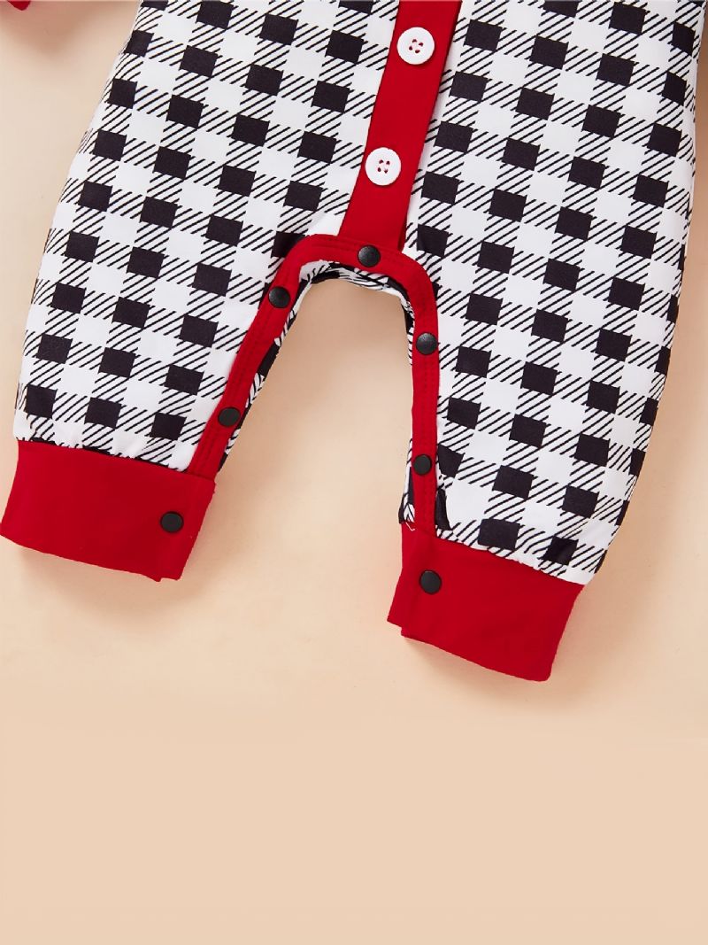 Toddler Baby Plaid Jumpsuit Rund Hals Langærmet Romper & Hatte Til Drenge Piger