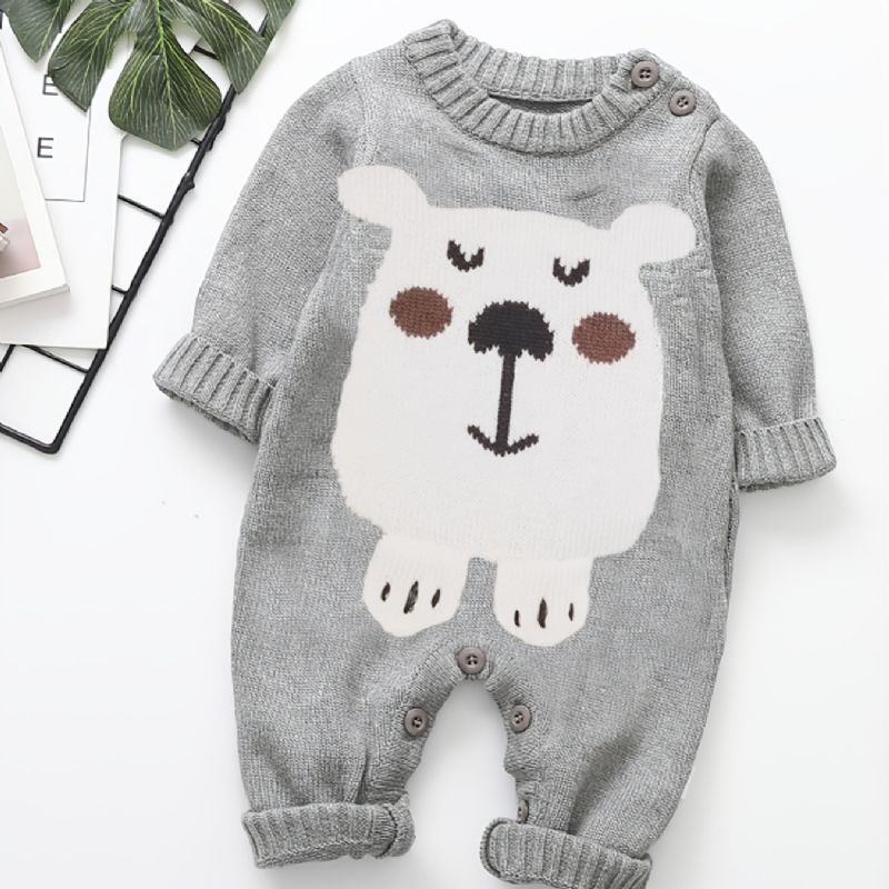 Toddler Baby Sweater Jumpsuit Dyr Mønster Rundhals Langærmet Romper Til Drenge Piger