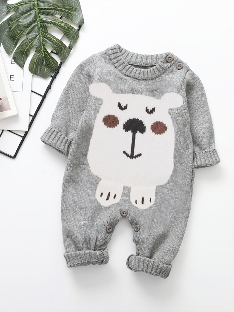 Toddler Baby Sweater Jumpsuit Dyr Mønster Rundhals Langærmet Romper Til Drenge Piger