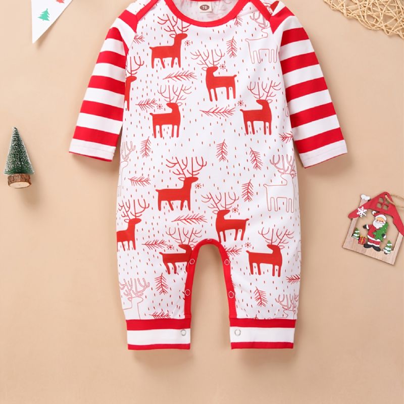 Toddler Newborn Baby Langærmet Christmas Elk Printet Romper Jumpsuit