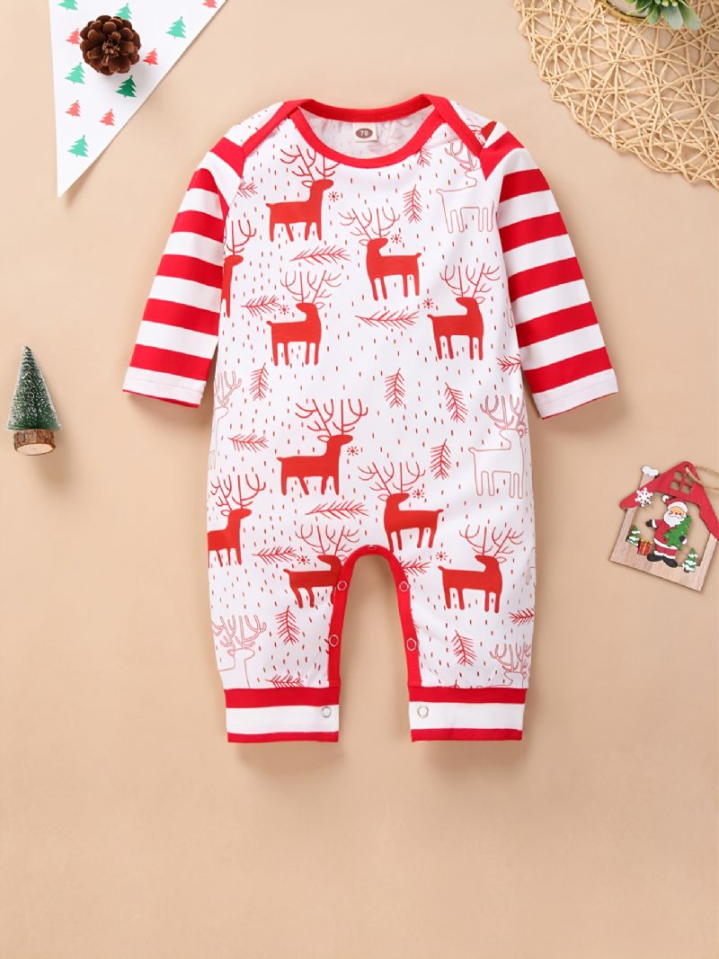 Toddler Newborn Baby Langærmet Christmas Elk Printet Romper Jumpsuit