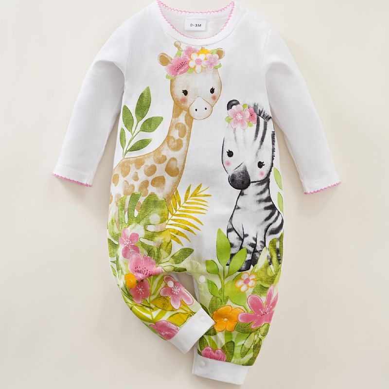 Toddler Nyfødt Baby Piger Romper Tegneserie Giraffe Zebra Printed Jumpsuit