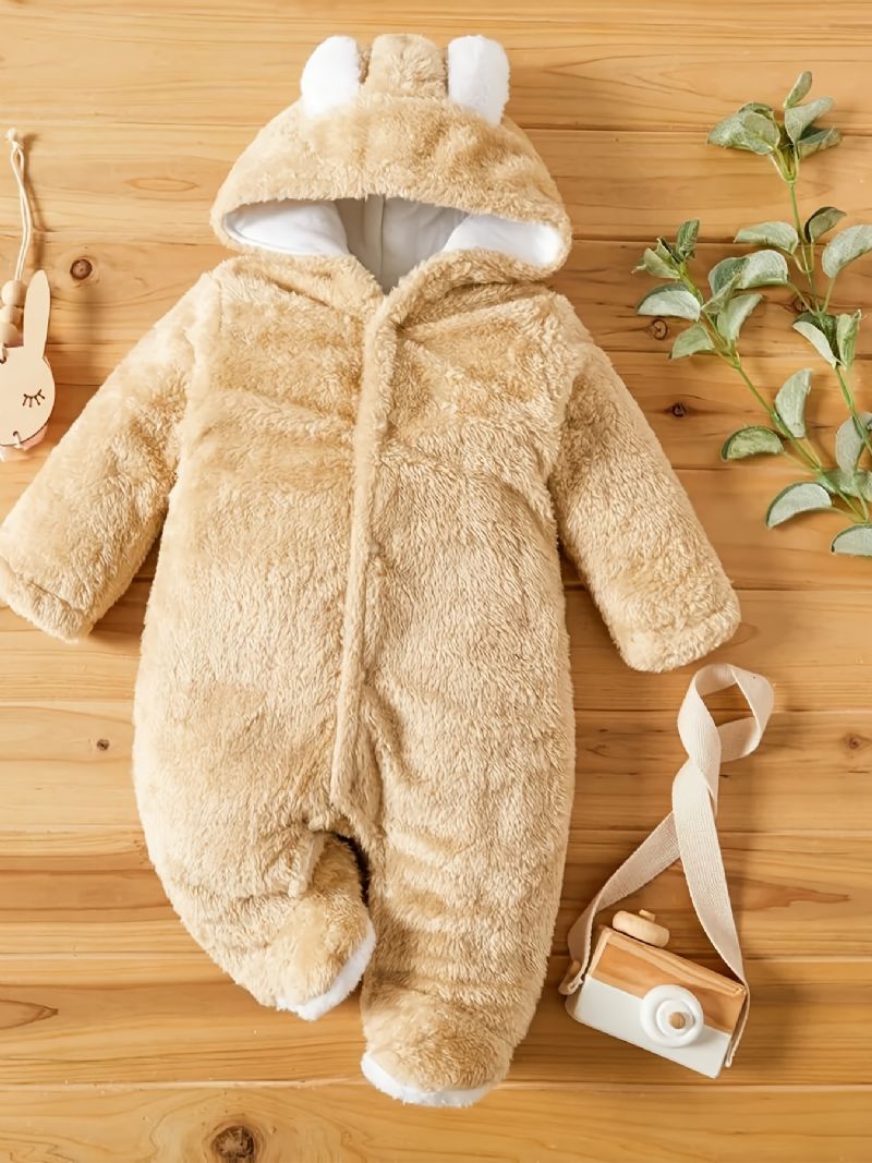 Unisex Baby Fleece Snedragt Bodysuit Footie Hættedragt Romper Jumpsuit Vinter Outwear Babytøj