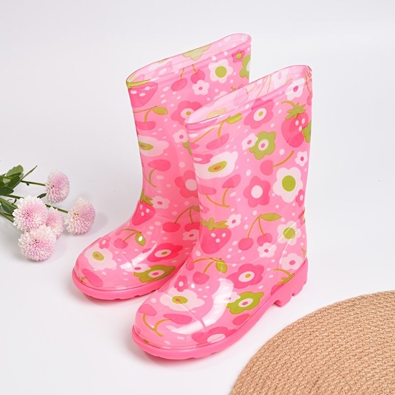 Pigefarve Søde Polka Dot Outdoor Skridsikker Letvægts Slip On Pvc Regnstøvler