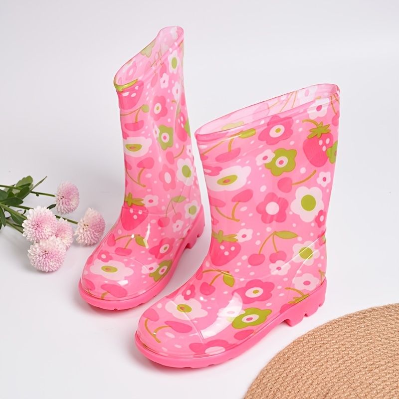 Pigefarve Søde Polka Dot Outdoor Skridsikker Letvægts Slip On Pvc Regnstøvler