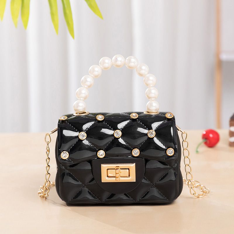 Baby Piger Mini Pung Pearl Rhinestone Håndtaske Princess Crossbody Taske Skuldertaske Chain Bag