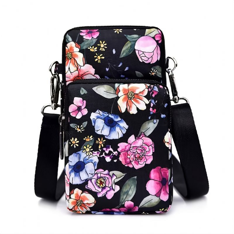 Piger Blomsterprint Neon Telefontaske Mini Crossbody Taske Casual Sportstaske