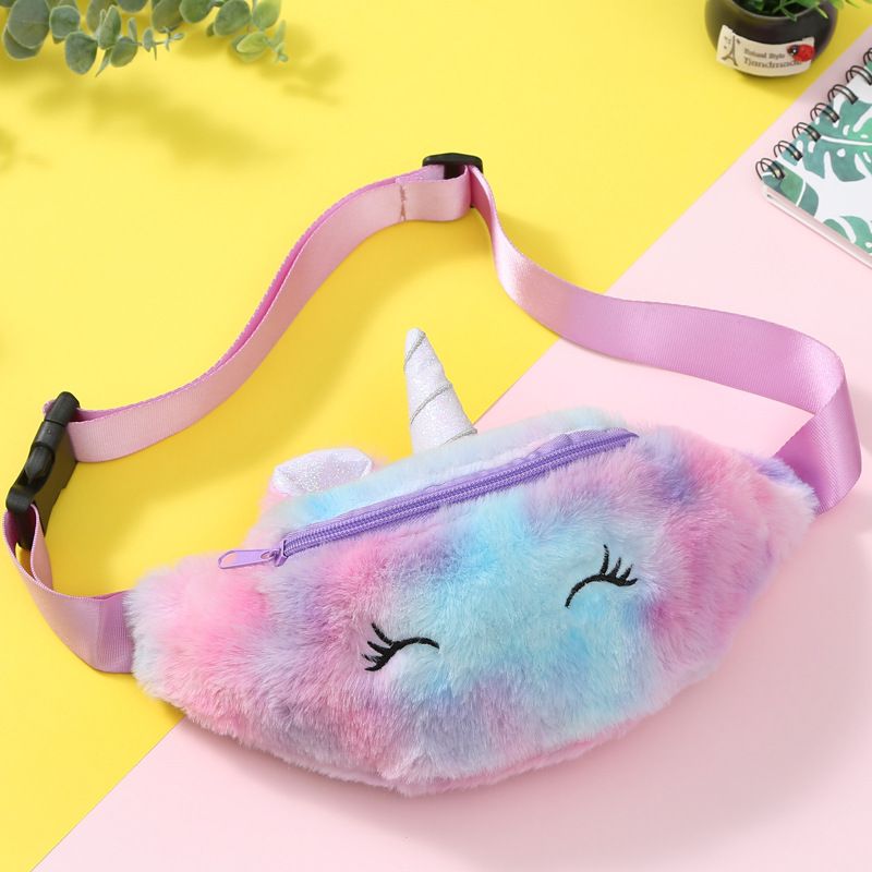 Piger Taljetaske Cute Unicorn Lynlås Plys Messenger Bag Møntpung Skuldertaske