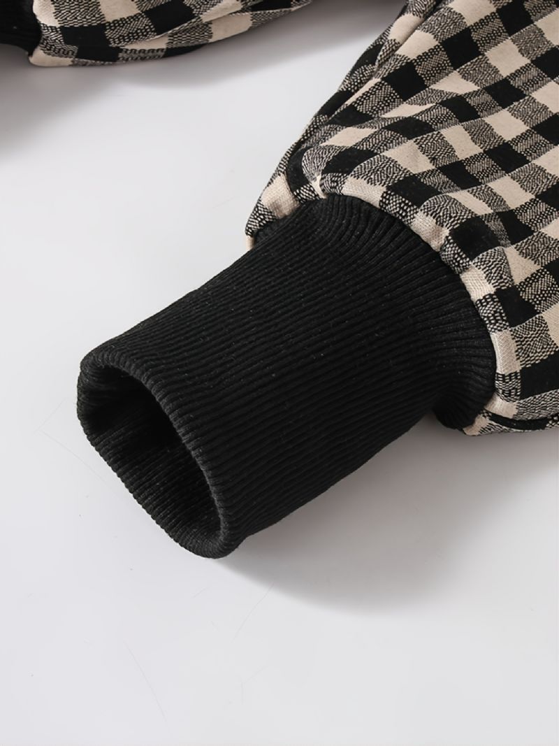 1 Stk Drenge Piger Fleece Termisk Plaid Print Bukser Til Vinter