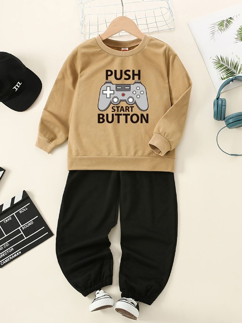 2 Stk Baby Drenge Pullover Print Langærmet Rundhalset Sweatshirt & Bukser Børnetøj