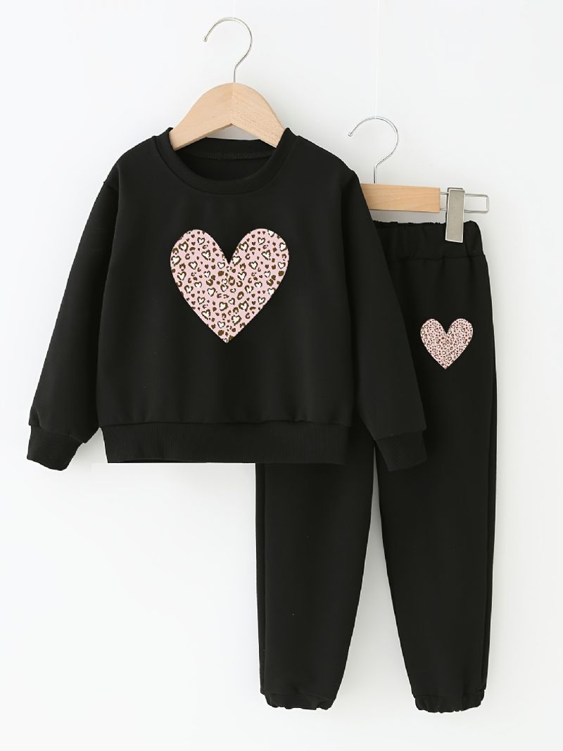 2 Stk Babypiger Pullover Rundhalset Langærmet Hjertetryk Sweatshirt & Buksesæt Børnetøj