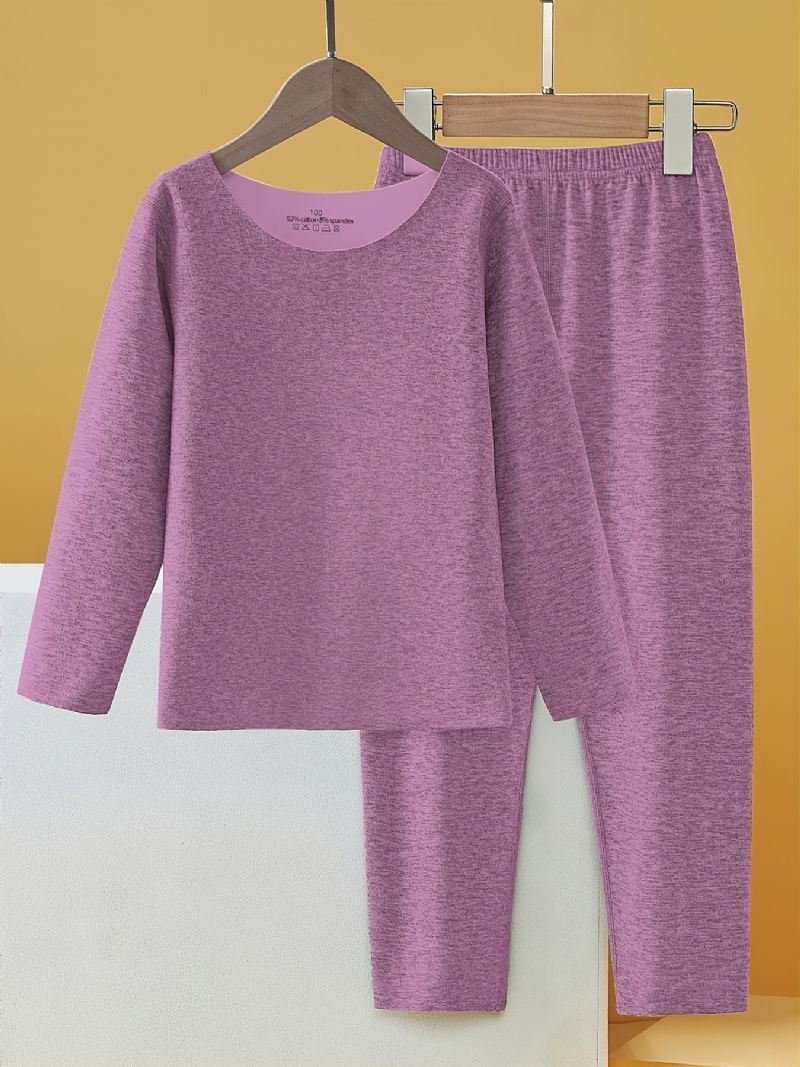 2 Stk Drenge Casual Simple Pyjamas Sæt Med Thermal Fleece Toppe & Bukser Til Vinter