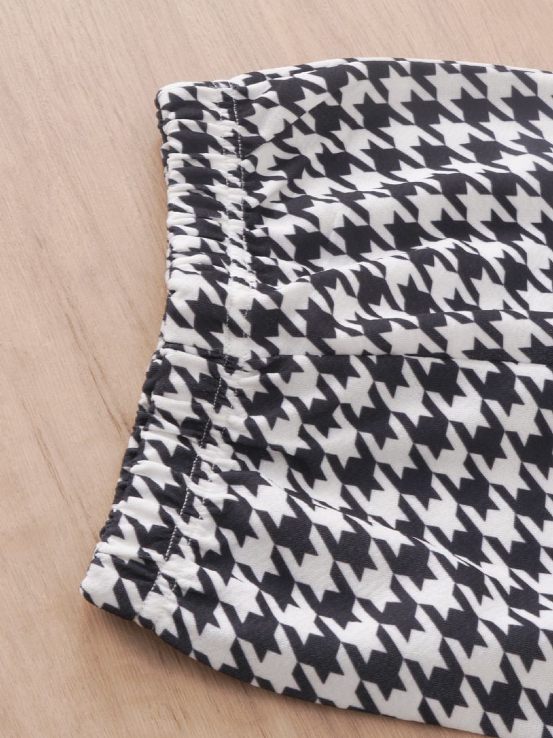 2 Stk Piger Langærmede Houndstooth Print Flare Sleeve Bukser